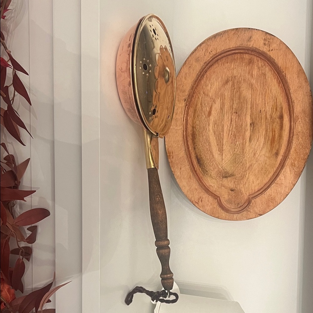 Vintage Copper, brass and Wood Kitchen Pan (Decorative)
